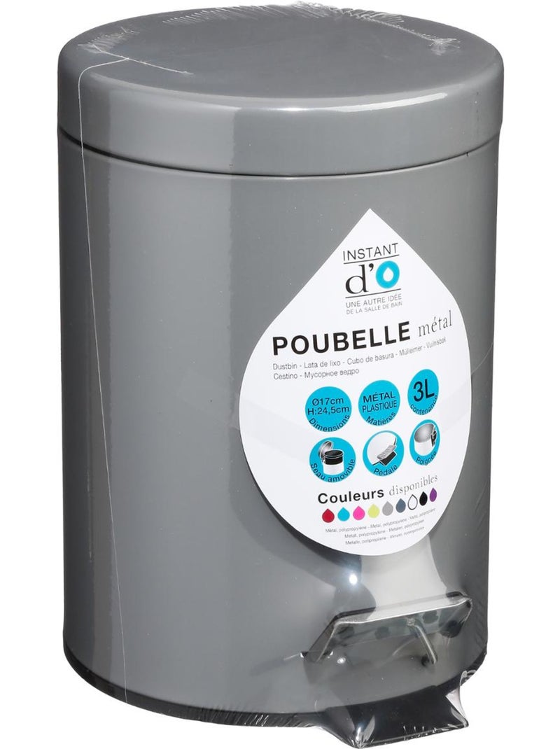 Poubelle salle de bain 3L en acier avec pédale et seau amovible ESSENTIEL Gris - Kiabi