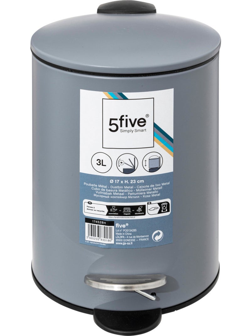 Poubelle salle de bain 3L en métal avec pédale COLORAMA Gris galet - Kiabi