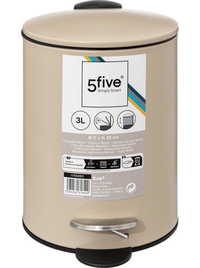 Poubelle salle de bain 3L en métal avec pédale COLORAMA Lin - Kiabi
