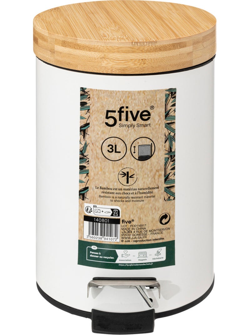 Poubelle salle de bain 3L en métal avec pédale NATURÉO Blanc - Kiabi