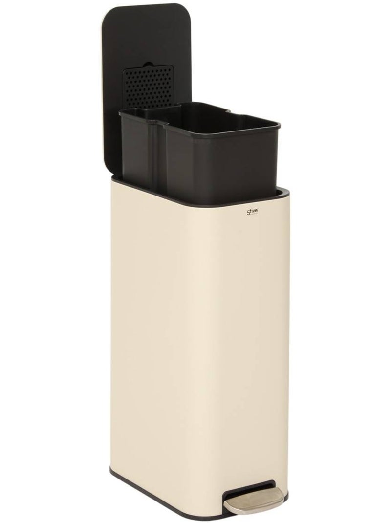 Poubelle slim rectangulaire à pédale en acier DELTA Beige argile - Kiabi