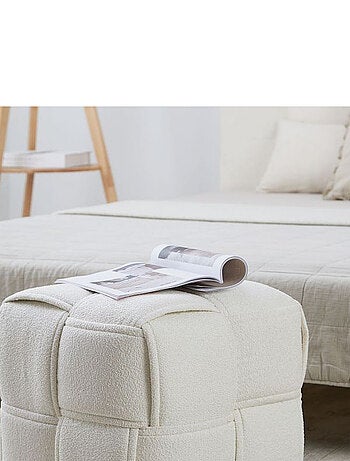 Pouf Bouclé Beige Tabouret Petit