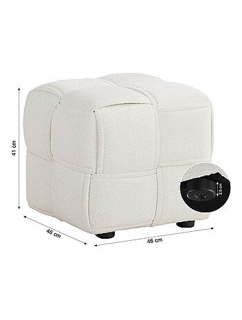 Pouf Bouclé Beige Tabouret Petit