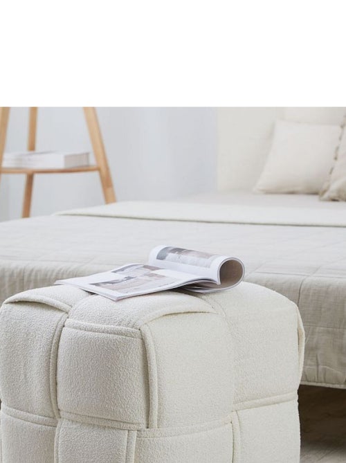 Pouf Bouclé Beige Tabouret Petit - Kiabi
