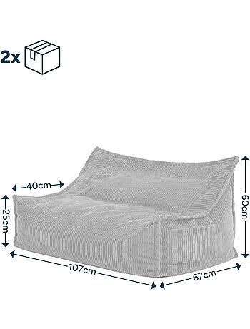 Pouf canapé enfant 2 places en velours côtelé - icon
