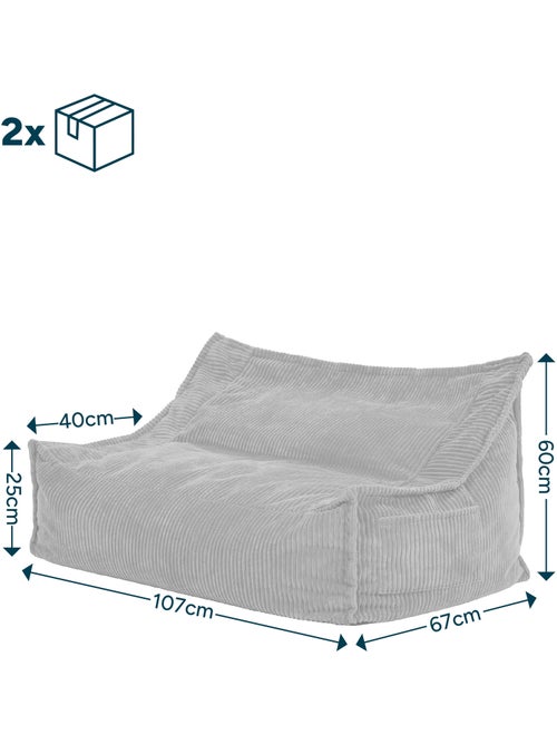 Pouf canapé enfant 2 places en velours côtelé - icon - Kiabi