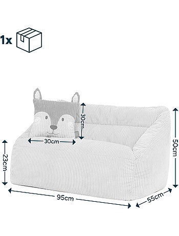 Pouf canapé enfant avec coussin animal assorti en velours côtelé - icon
