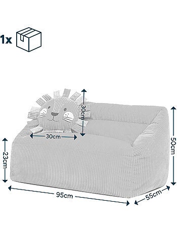 Pouf canapé enfant avec coussin animal assorti en velours côtelé - icon