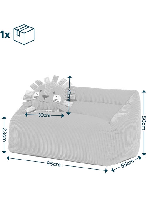 Pouf canapé enfant avec coussin animal assorti en velours côtelé - icon - Kiabi