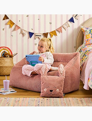 Pouf canapé enfant avec coussin animal assorti en velours côtelé - icon