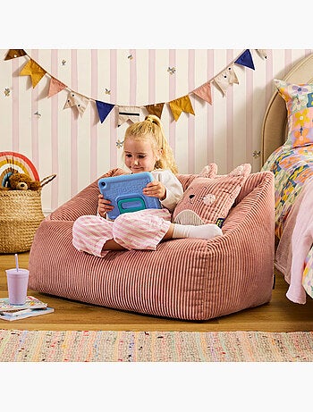 Pouf canapé enfant avec coussin animal assorti en velours côtelé - icon