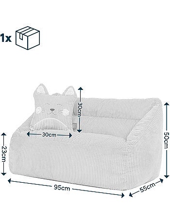 Pouf canapé enfant avec coussin animal assorti en velours côtelé - icon