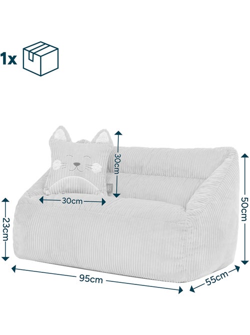 Pouf canapé enfant avec coussin animal assorti en velours côtelé - icon - Kiabi