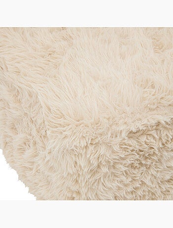 Pouf carré à poils longs avec pieds en pin
