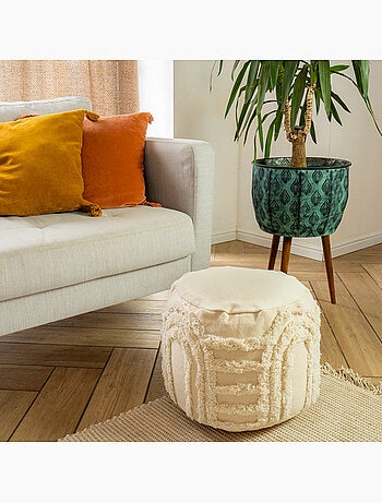 Pouf carré boho chic en coton texturé OEKO-TEX® 40x40x30 cm – Future Home