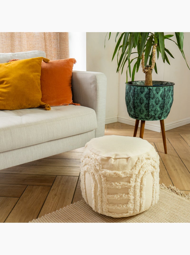 Pouf carré boho chic en coton texturé OEKO-TEX® 40x40x30 cm – Future Home Blanc cassé - Kiabi