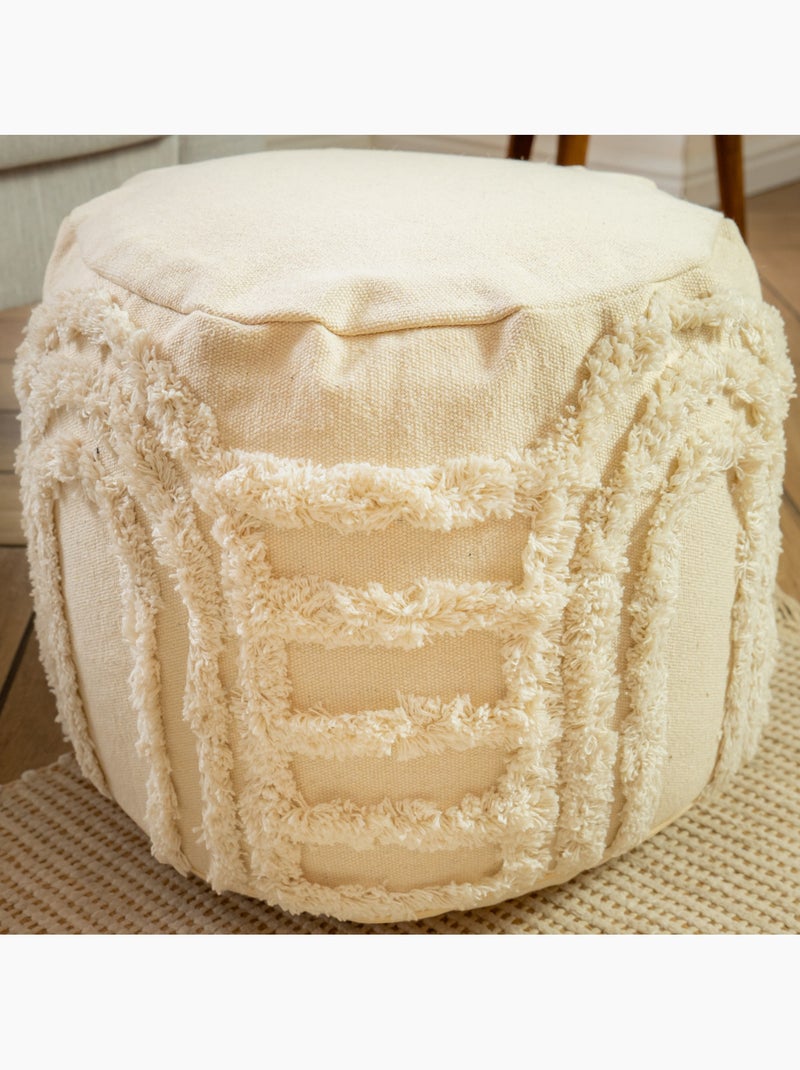Pouf carré boho chic en coton texturé OEKO-TEX® 40x40x30 cm – Future Home Blanc cassé - Kiabi