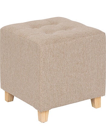 Pouf carré capitonné en tissu piètement pin LEANDRE