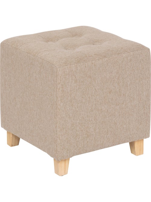 Pouf carré capitonné en tissu piètement pin LEANDRE - Kiabi