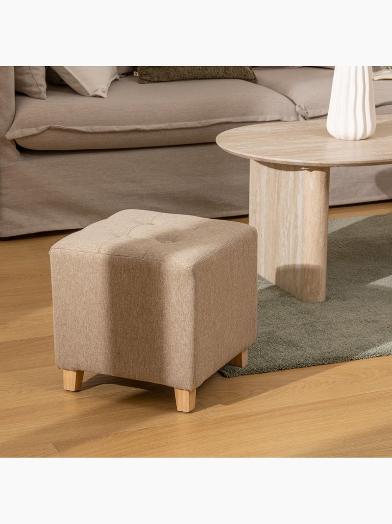 Pouf carré capitonné en tissu piètement pin LEANDRE Beige - Kiabi