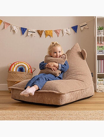 Pouf chauffeuse animal avec coussin assorti pour enfant en velours côtelé - icon