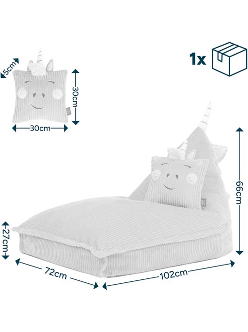Pouf chauffeuse animal avec coussin assorti pour enfant en velours côtelé - icon - Kiabi