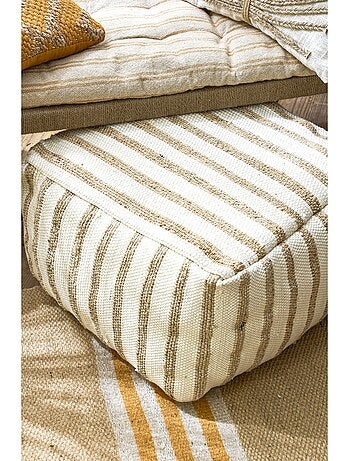 Pouf CHINDI rayé écru jute