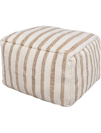 Pouf CHINDI rayé écru jute