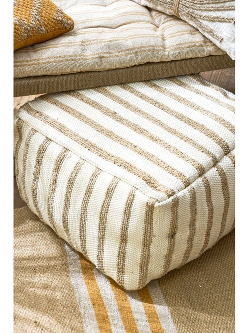 Pouf CHINDI rayé écru jute - Kiabi