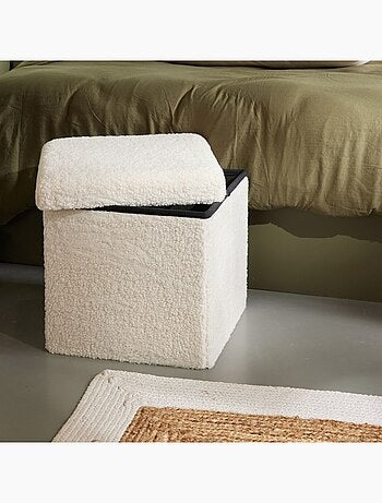 Pouf coffre carré en tissu bouclette MOKA