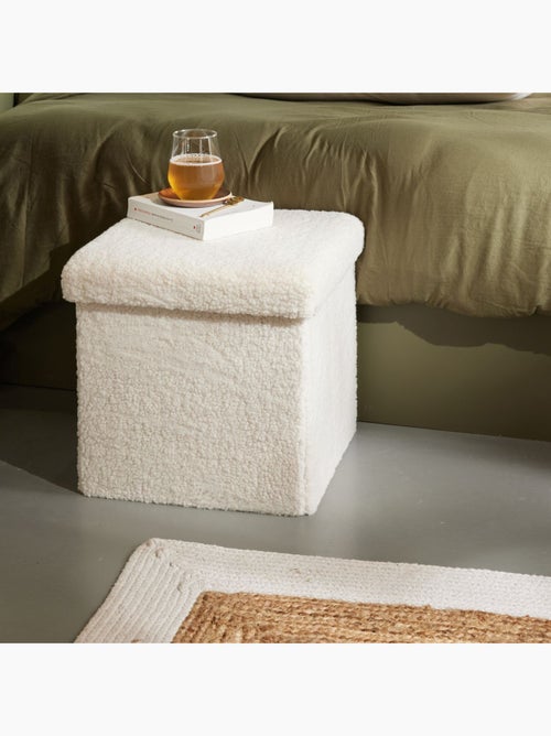 Pouf coffre carré en tissu bouclette MOKA - Kiabi