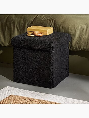 Pouf coffre carré en tissu bouclette MOKA