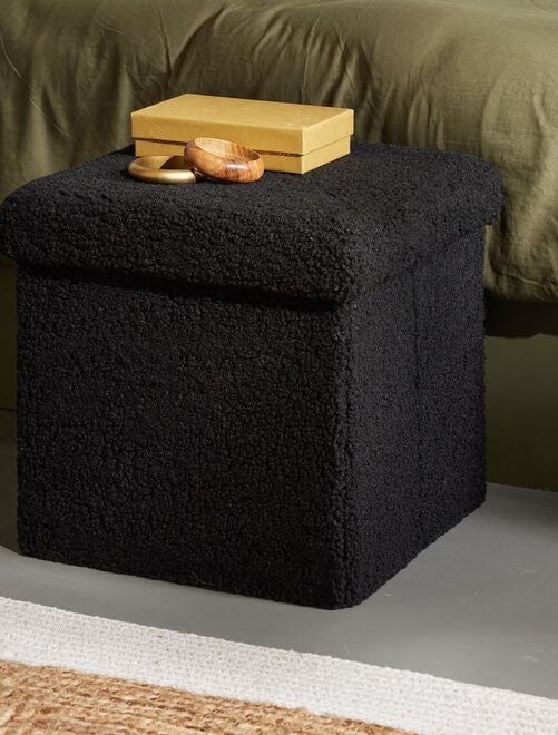 Pouf coffre carré en tissu bouclette MOKA - Kiabi