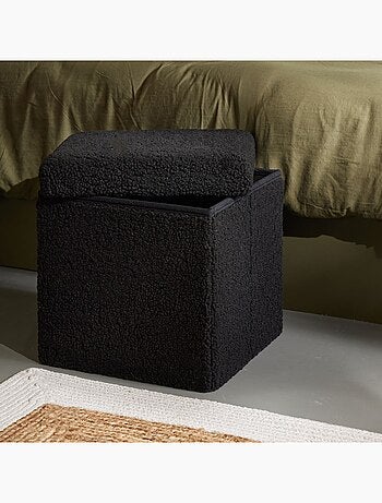 Pouf coffre carré en tissu bouclette MOKA