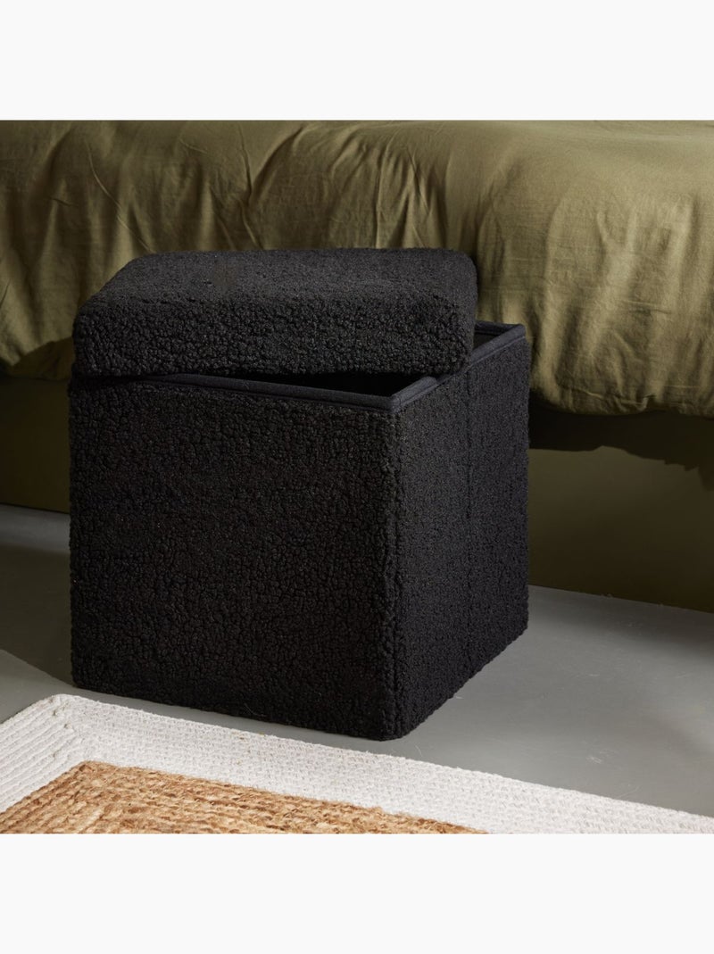 Pouf coffre carré en tissu bouclette MOKA Vert - Kiabi