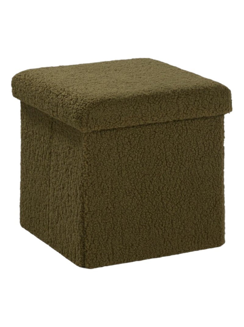 Pouf coffre carré en tissu bouclette MOKA Vert - Kiabi