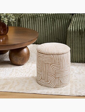Pouf coffre de rangement rond en tissu à motifs NUBO