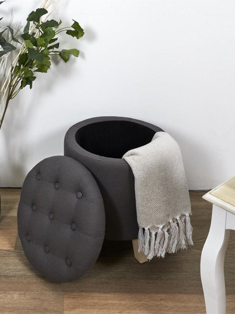 Pouf coffre de rangement rond gris Gris - Kiabi