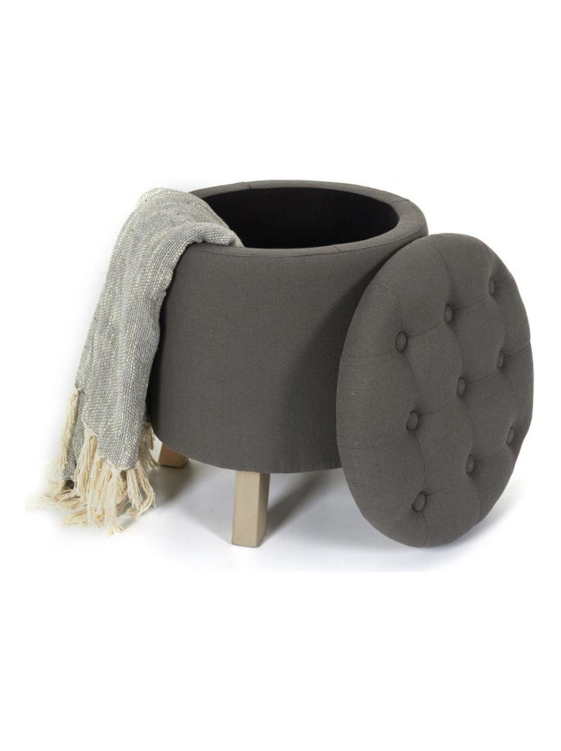 Pouf coffre de rangement rond gris Gris - Kiabi