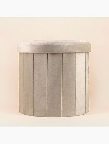 Pouf coffre en velours beige 38cm