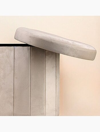 Pouf coffre en velours beige 38cm