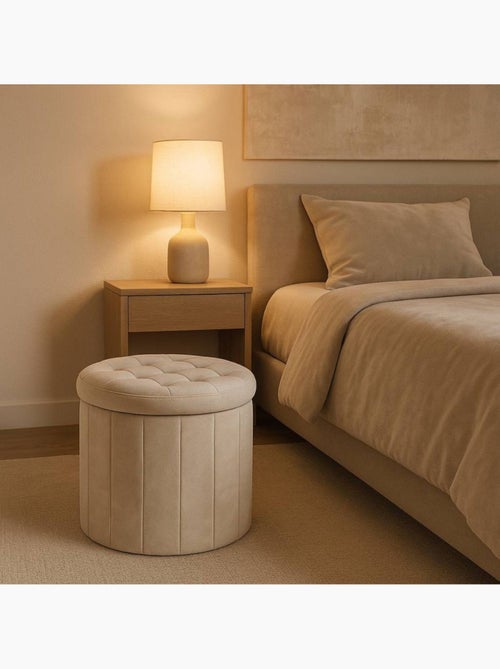 Pouf coffre en velours beige 38cm - Kiabi Pouf coffre en velours beige 38cm - Kiabi