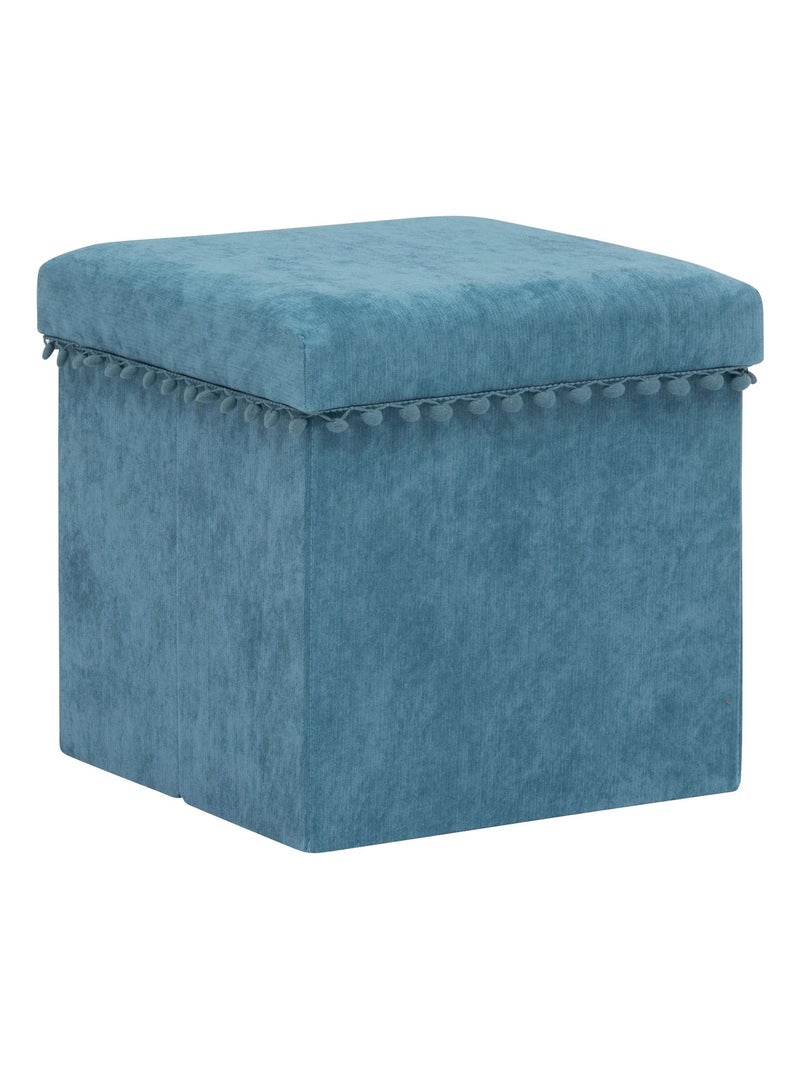 Pouf coffre pliable à pompons "Memo" Atmosphera Bleu - Kiabi