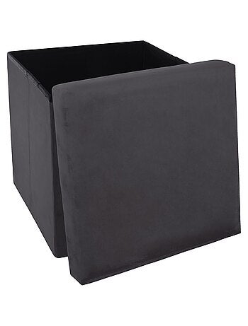 Pouf coffre pliable velours Tess - L. 38 x H. 38 cm