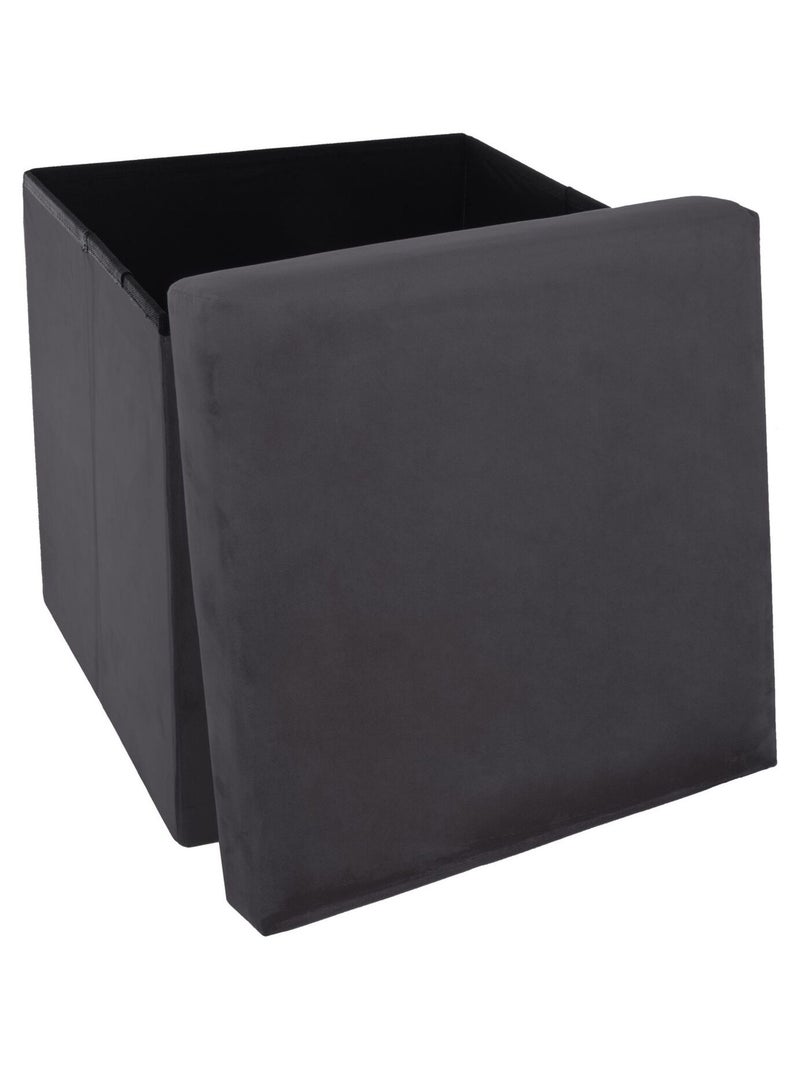 Pouf coffre pliant en velours TESS Gris foncé - Kiabi