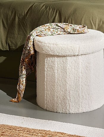 Pouf coffre rond en tissu bouclette MOKA