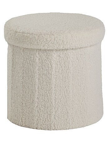 Pouf coffre rond en tissu bouclette MOKA