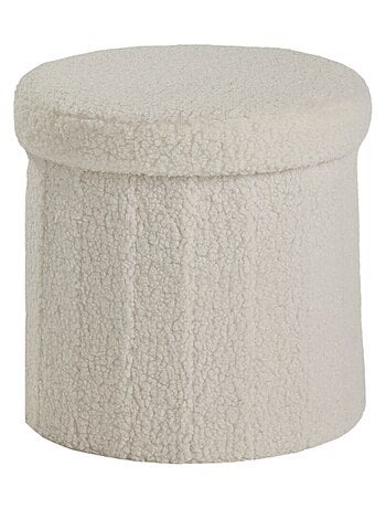 Pouf coffre rond en tissu bouclette MOKA