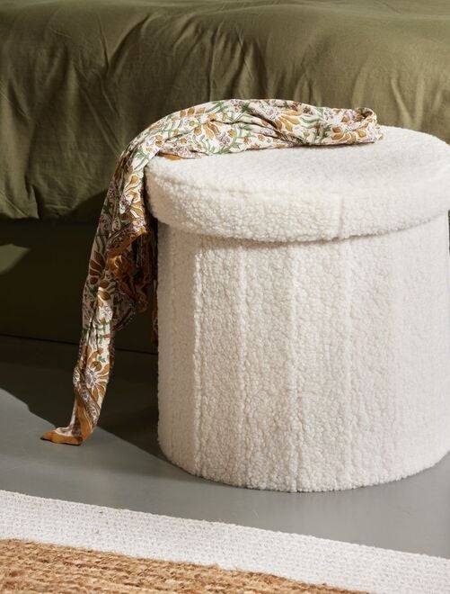 Pouf coffre rond en tissu bouclette MOKA - Kiabi