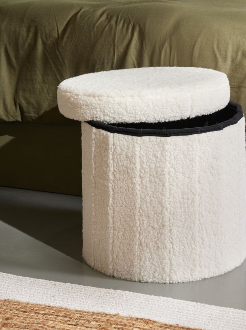 Pouf coffre rond en tissu bouclette MOKA Blanc - Kiabi